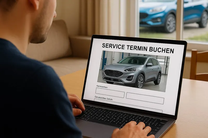 Mann sitzt am Laptop und vereinbart einen Servicetermin